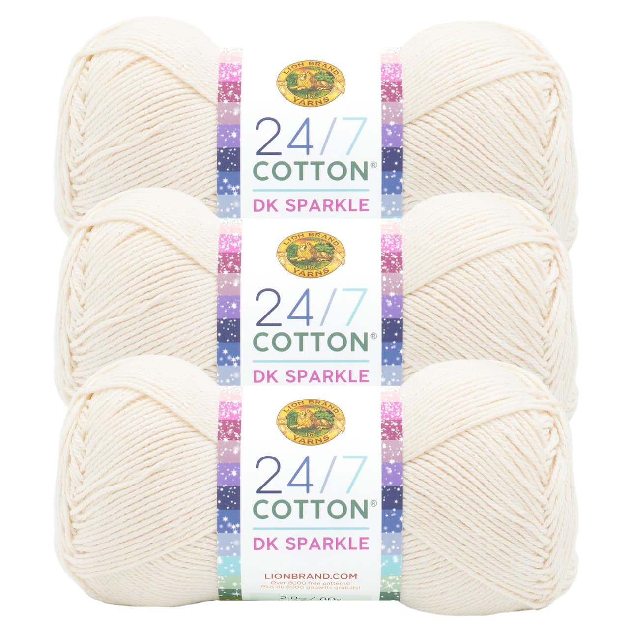 3 Pack Lion Brand® 24/7 Cotton® DK Sparkle & Prints Yarn